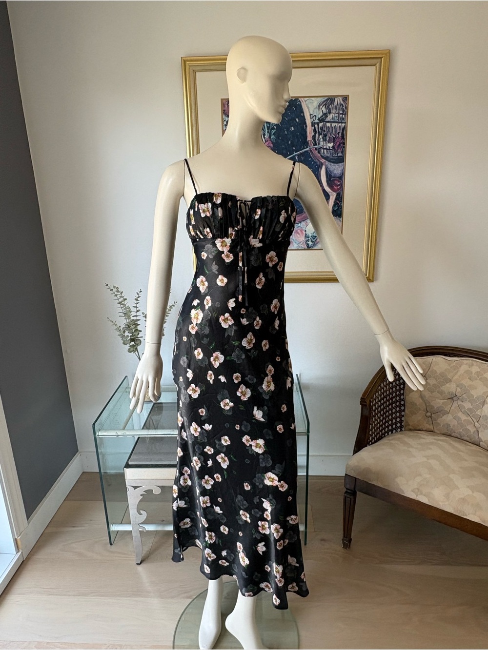 Mink Pink Black Floral Slip Dress with Delicate Straps